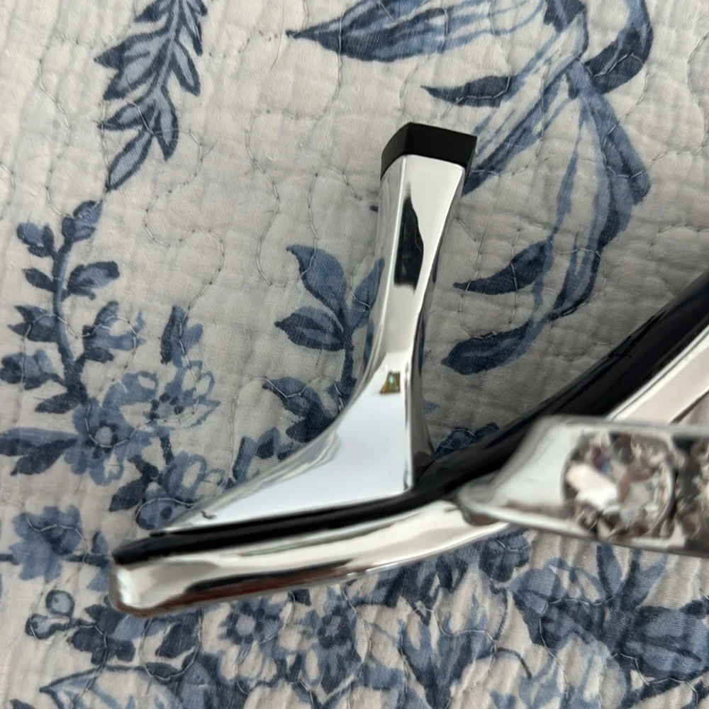 Zara Silver Metallic Jeweled Heels